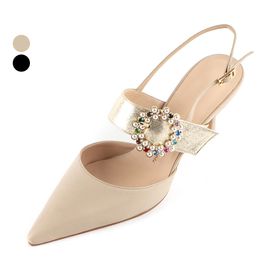 [KUHEE] Sling-back(9072K) 7/8cm-Middle heel party shoes pearl jewelry lambskin point wedding shoes handmade shoes - Made in Korea